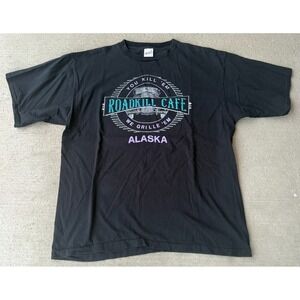 Alore Mens T-Shirt Black Roadkill Cafe Alaska Graphic Tee Short Sleeve Size 2XL